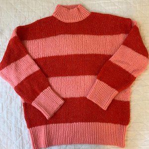 MANGO Rugby Red & Pink Stripe Oversize Sweater XS